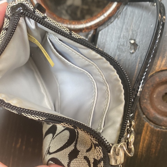 Coach Small Signature Print Wristlet with Patent Leather Trim & Accents - Picture 6 of 8